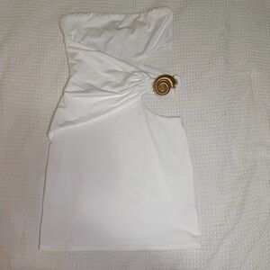 NEW White Strapless Dress with Gold Shell Accent